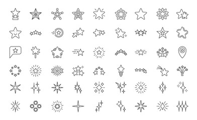 Big collection of various stars - flat line icons set, vector eps10 illustration