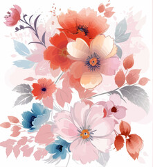 a bunch of flowers that are on a white background