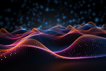 3D wave tech background, dots and data particles intertwined, abstract science
