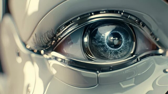 A close up of a robot eye