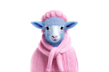 The Pink-Clad Sheep: A Cozy Companion on White or PNG Transparent Background.
