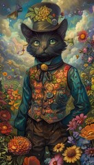 Anthropomorphic Cat's Enchanting Adventure - obrazy, fototapety, plakaty