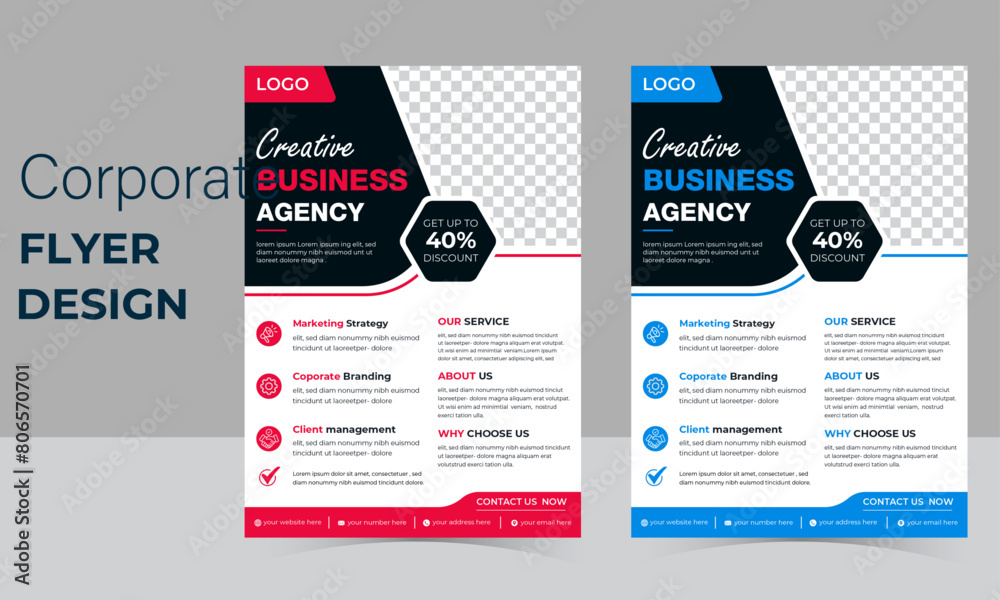 Wall mural modern creative marketing a4 flyer design template, abstract business flyer, vector file, red and bl