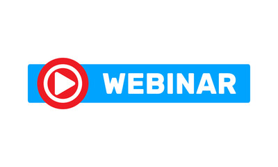 Fototapeta premium webinar blue red vector icon, play symbol in circle, online education translation sign, e-learning course pictogram