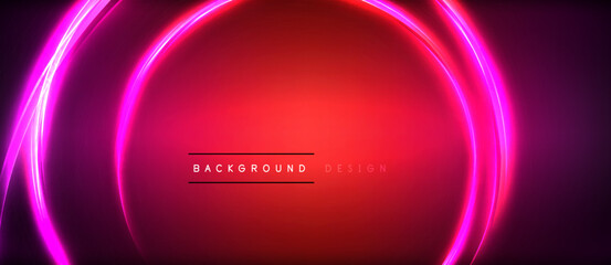 Vibrant neon circles in shades of purple, pink, violet, red, and magenta stand out on a deep red background. The automotive lightinginspired design creates a colorful and mesmerizing display