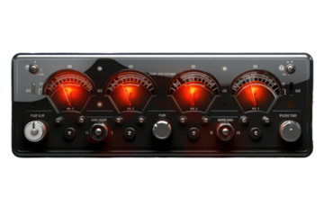 Symphony of Spires: A Close Up of the Enigmatic Knobs on a Guitar Amplifier on White or PNG Transparent Background.