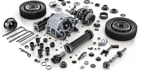 Assorted Car Parts on White Background on a White or Clear Surface .  
