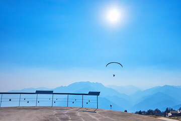 The glider aircraft in a blue sky, Cardada Cimetta, Ticino, Switzerland
