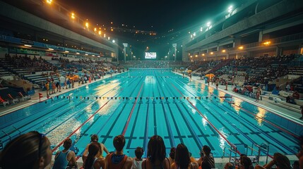 an empty olympic swimming pool , Olympic Games concept.