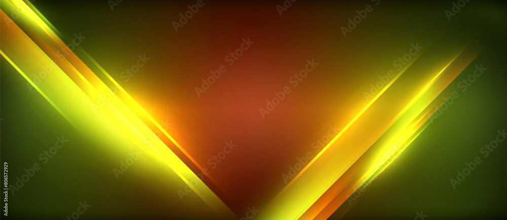 Aufkleber Vibrant neon lines illuminate the dark backdrop with a captivating array of colors and patterns, creating a luminous spectacle reminiscent of a glowing sky at sunset