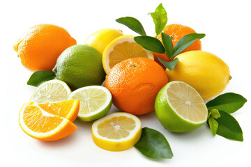 A medley of fresh citrus fruits, including oranges, lemons, and limes