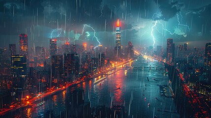 Fototapeta premium A dark and stormy night in the city