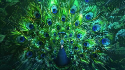 Obraz premium Enchanting Peacock Feathers. Vibrant Colors and Intricate Patterns in Digital Art Style.