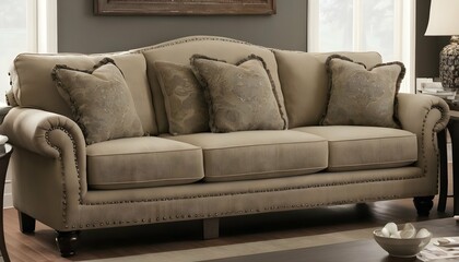 A Traditional Sofa With Rolled Arms And Nailhead T