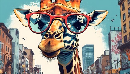 T Shirt Design Hipster Giraffe Wearing Sunglasse  2 - obrazy, fototapety, plakaty