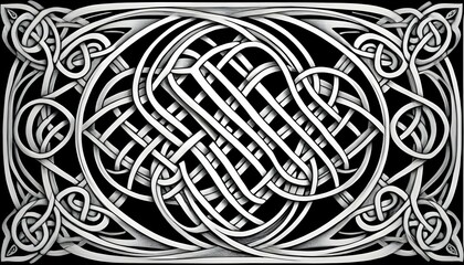 Intricate Black And White Celtic Knot Pattern Lin - obrazy, fototapety, plakaty