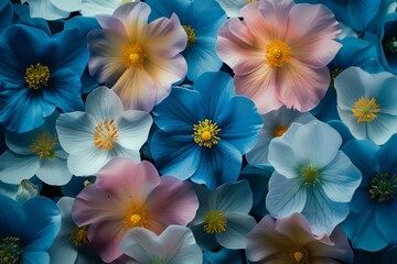 Soft Petals of Blue and Pink Blooms
