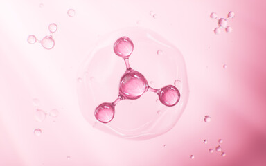 Pink molecular structure, skincare and biomedical concept, 3d rendering.