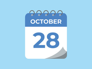 October  28 calendar reminder. 28 October  daily calendar icon template. Calendar 28 October  icon Design template. Vector illustration
