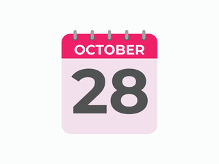 October  28 calendar reminder. 28 October  daily calendar icon template. Calendar 28 October  icon Design template. Vector illustration
