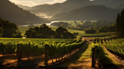 Vineyards at sunset in the Valley of the River Douro, Portugal