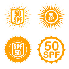 SPF  50 icon. UV protection. UVA UVB protection. SPF icon for sunscreen or skin cosmetics packaging. Vector Illustration.