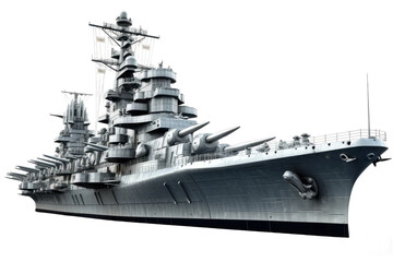 The Titan of the Seas: A Grand Warship Brimming With Lethal Arsenal on White or PNG Transparent Background.