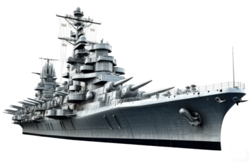 The Titan of the Seas: A Grand Warship Brimming With Lethal Arsenal on White or PNG Transparent Background.