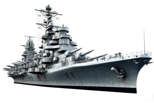 The Titan of the Seas: A Grand Warship Brimming With Lethal Arsenal on White or PNG Transparent Background.