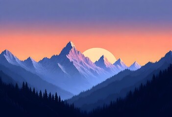pixel art Serene mountain range at sunset majestic (8)