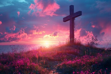 Easter background, cross, 4k HD wallpaper，Divine Twilight: Symbolic Silhouette of the Cross...