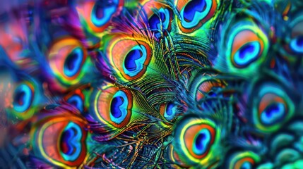 Enchanting Peacock Feathers. Vibrant Colors and Intricate Patterns in Digital Art Style.