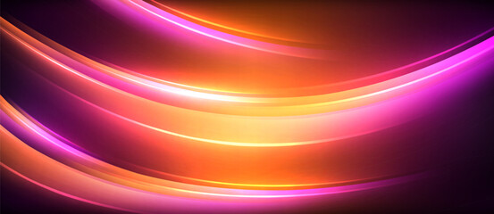 A vibrant mix of purple, orange, and amber colors blend together in a glowing wave on a dark background, resembling a colorful watercolor painting