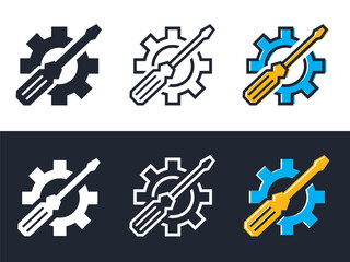 repair icon screwdriver dan gear icon on white and black background Service tool symbol, simple vector illustration, colorful design style. easy editable use for website, apps and etc.