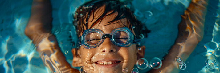 Obraz na płótnie Canvas Close-up of a boy playing underwater.