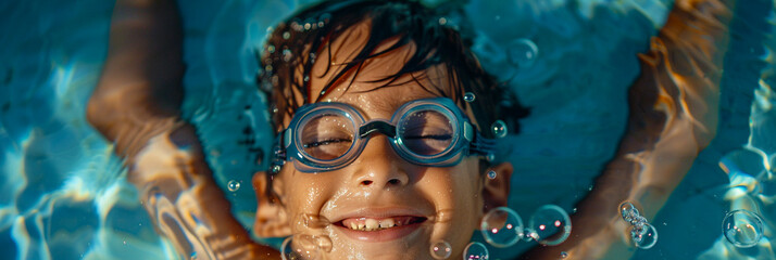 Close-up of a boy playing underwater.