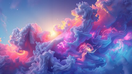 Abstract organic cloud-shaped form with varying pastel-colored lights, rendered in 3D with detailed, realistic, artistic, and surrealist elements.