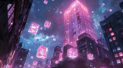 Obraz premium Futuristic Architecture: Twisting Tower in Night Sky