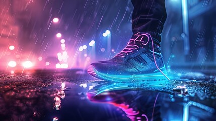 Design of a neon shoe against a gritty parking lot backdrop, enhanced with grungy effects.