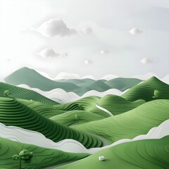 Obraz premium 3D landscape with progressive contours and clouds surrounding mountains background