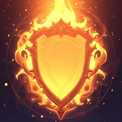 Fototapeta premium Magical shield vector design, surrounded by mystical fire elements, protecting a mythical city from heat in a fantasy realm