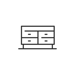 Small closet icon. Modern minimalist small closet with drawers, perfect for illustrating storage solutions in interior design apps and home organization websites. For home setting. Vector illustration