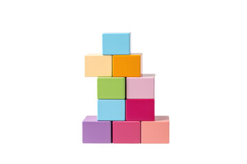 Obraz premium Towering Symphony: A Vibrant Stack of Colorful Blocks on White or PNG Transparent Background.