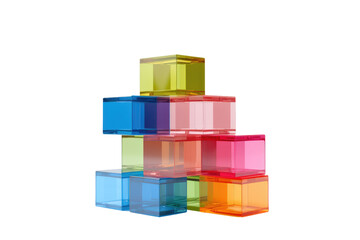 Rainbow Tower of Plastic Boxes on White or PNG Transparent Background.