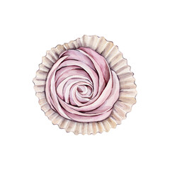 Watercolor illustration with pink marshmallow