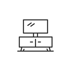 TV stand icon. Simple modern TV stand icon ideal for interior design applications and entertainment themed graphics. Illustrates a sleek television stand with storage compartments. Vector illustration
