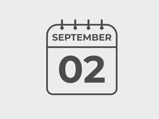 September  2 calendar reminder. 2 September  daily calendar icon template. Calendar 2 September  icon Design template. Vector illustration
