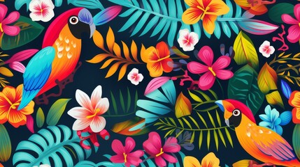Pattern of a tropical artwork, with multicolored