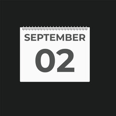 September  2 calendar reminder. 2 September  daily calendar icon template. Calendar 2 September  icon Design template. Vector illustration

