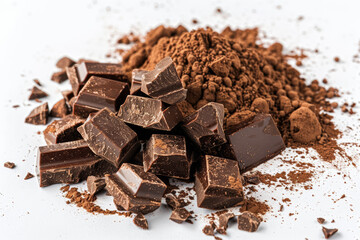 Dark Chocolate Chunks and Cacao Powder on Table